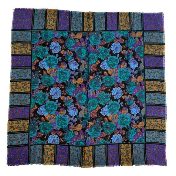 Vintage Glentex Scarf Floral Colorful Cottage Grandma Glam 70s Japan - Picture 1 of 3